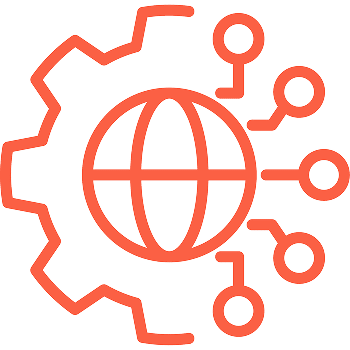 Create a single, repeatable global process Red gear and globe icon connected to network nodes, symbolizing a repeatable global process.