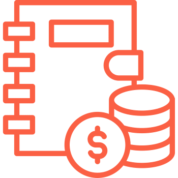 Financial Reporting Notebook with dollar sign and coins, representing financial reporting.