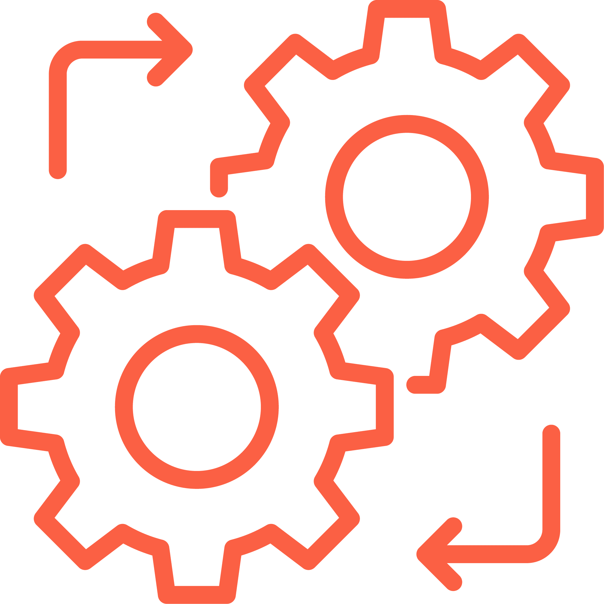 HCM Connect Two orange gears with arrows, representing process or system integration.