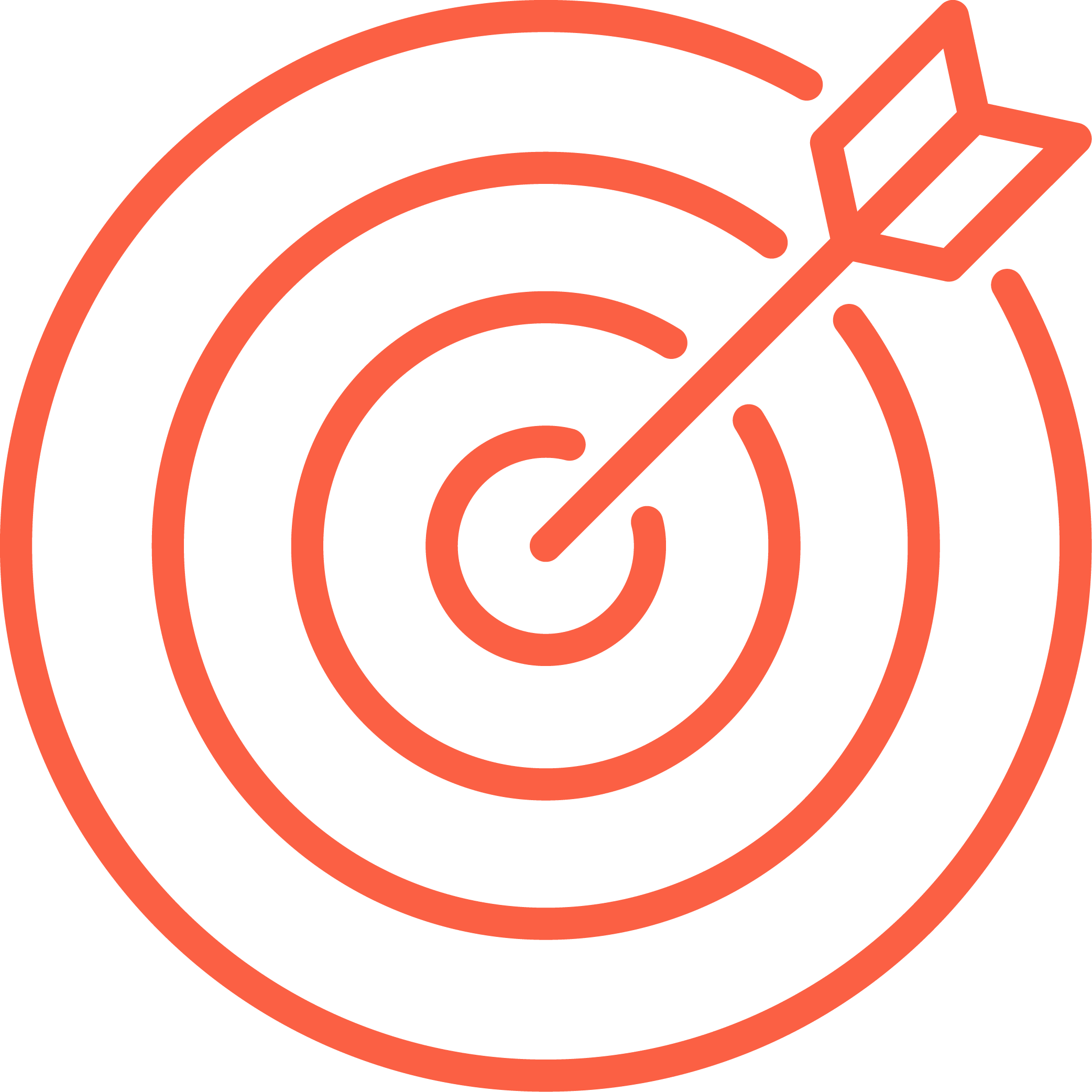 A red bullseye target with an arrow hitting the center.