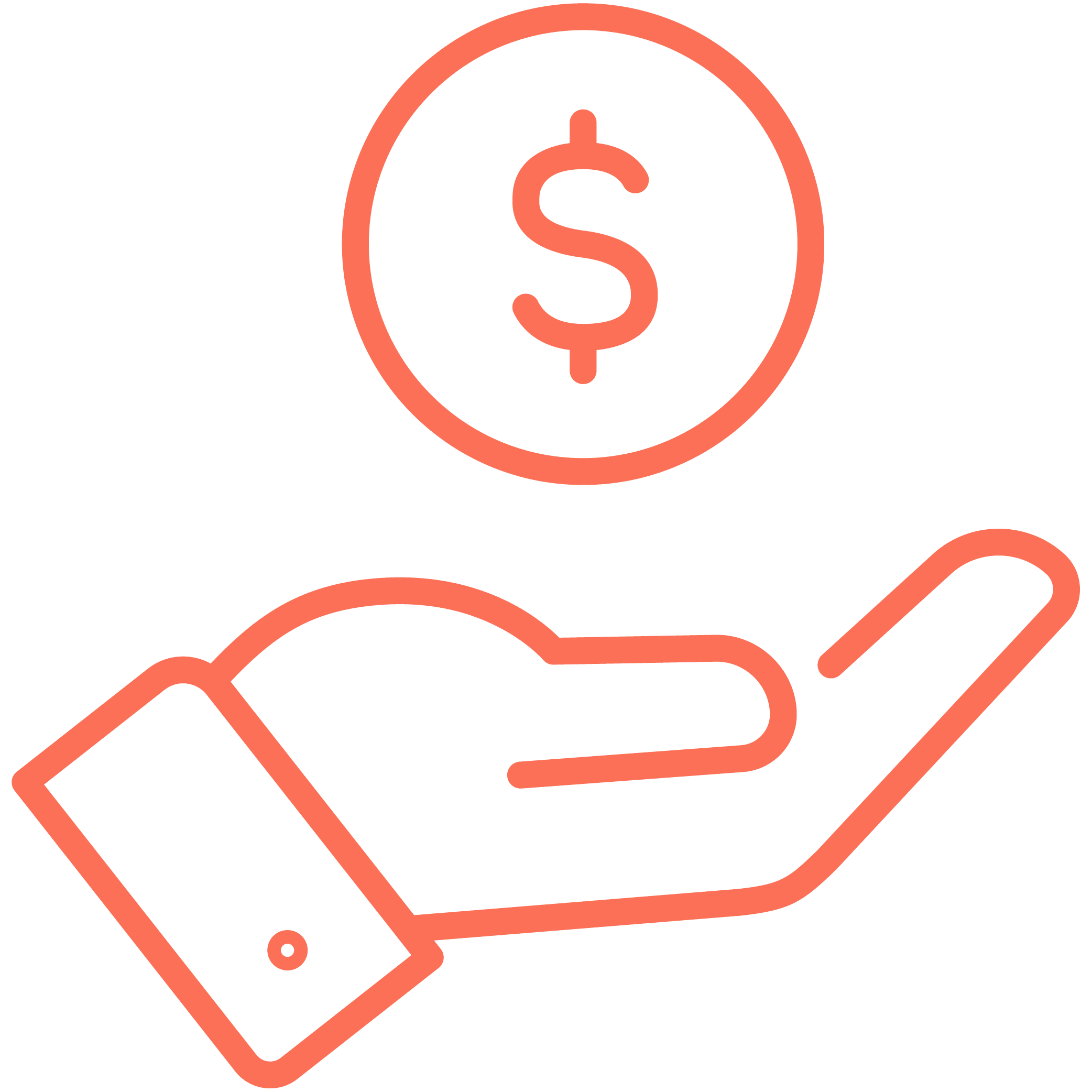 Outline of a hand holding a dollar coin.