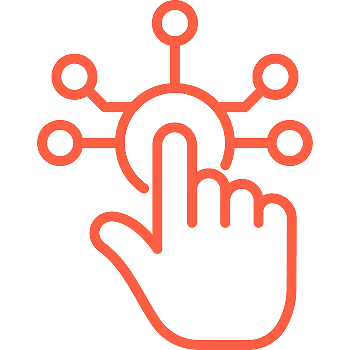 Speed up payroll input collection Outline of a hand interacting with a central circle connected to five surrounding nodes.