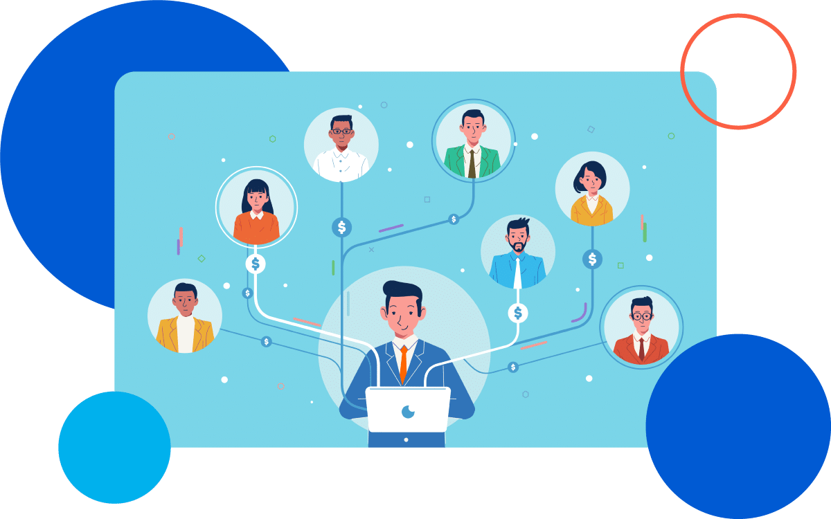 What is HCM Connect Illustration of a person at a laptop connected by lines to multiple people in business attire.