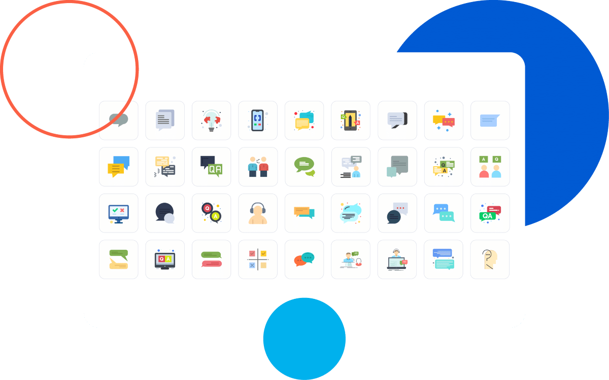 collaboration ippex cloud Grid of colorful collaboration and communication icons on a white background with abstract circles.
